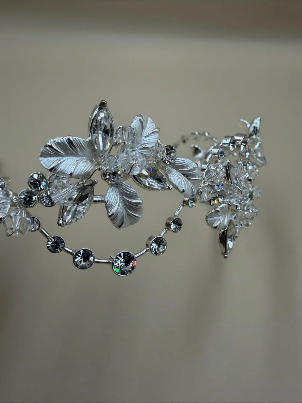 Paisley B Designs Silver Crystal Floral Bridal Tiara Headband NWT